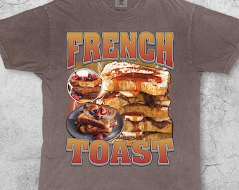 Maglietta French Toast Bootleg Rap, maglietta grafica vintage anni '90 con cibo, maglietta streetwear retrò per la colazione, maglietta divertente per il brunch, regalo con estetica Y2K