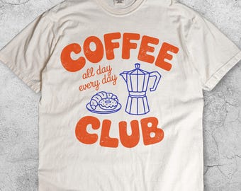 Coffee Club Vintage Graphic T-Shirt, Retro Coffee Lover Tee, Cafe Aesthetic Shirt, Y2K Espresso Graphic Top, Trendy Foodie Gift Idea