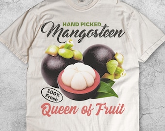 Retro Mangosteen Commercial T-Shirt, Vintage Exotic Fruit Tee, Tropical Produce Graphic Shirt, Queen of Fruit Top, Farmers Market Style Tee