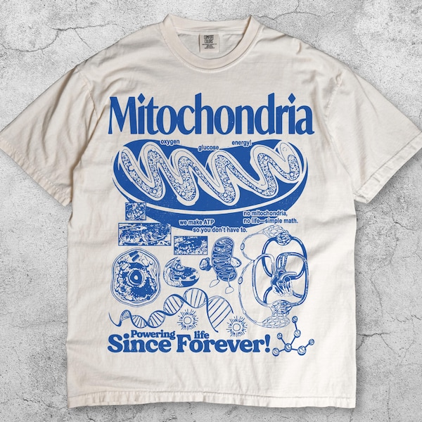 Mitochondria Vintage Science T-Shirt, Retro Biology Graphic Tee, 90s Academic Cell Diagram Shirt, Geek Lab Humor Top, STEM Learning Gift