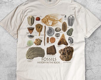 Camiseta vintage de los 90 con historia de fósiles, camiseta retro con gráficos de geología, camiseta de coleccionista de paleontología, camiseta para amantes de la ciencia, regalo de historia natural del año 2000