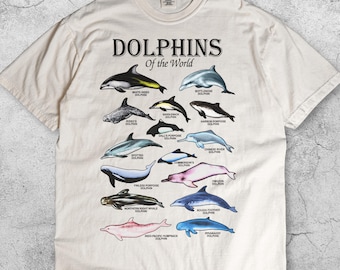 Camiseta vintage Delfines del Mundo, Camiseta retro con estampado de vida marina, Camiseta para amantes de los animales marinos, Top de criaturas marinas, Regalo estético para la playa