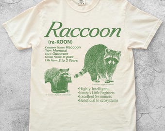 Vintage Raccoon Infographic T-Shirt, 90s Trash Panda Graphic Tee, Retro Wildlife Nature Cozy Shirt, Forest Creature Gift, Funny Unisex Top