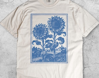 Vintage Sunflowers T-Shirt, Retro Botanical Garden Graphic Tee, Pressed Floral Nature Shirt, 90s Flower Art Top, Aesthetic Gift for Her