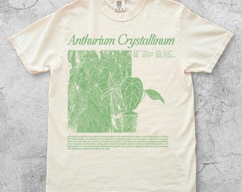 Anthurium Crystallinum Vintage T-Shirt, Crystal White Vein Velvet Leaf Houseplant Collector Shirt, Botanical Unisex Tee, Plant Lover Gift