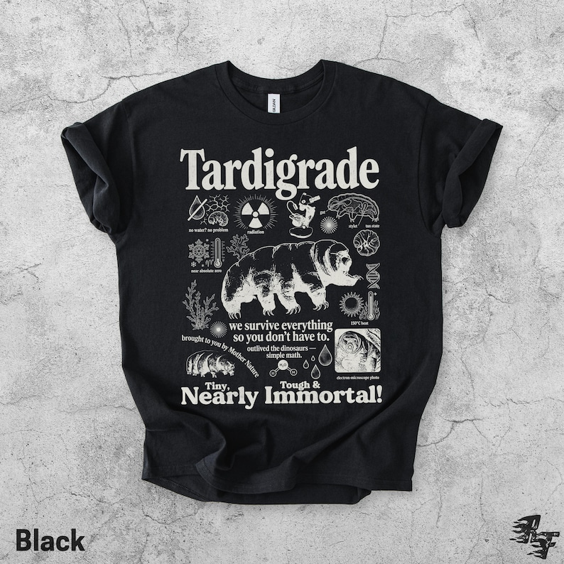 Camiseta vintage de ciencia con tardígrados, camiseta retro con gráfico de biología, camiseta de microbiología con diseño de oso de agua, camiseta con humor para geeks de laboratorio, regalo para nerds de STEM Black