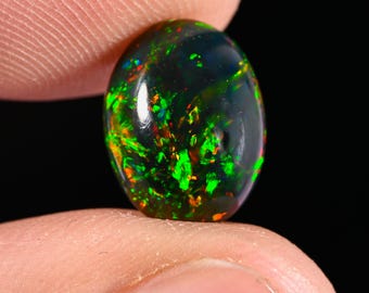 Cabujón de ópalo negro etíope, calidad AAA Welo Fire para joyería, 2,15 ct, 12 x 9 x 5 mm