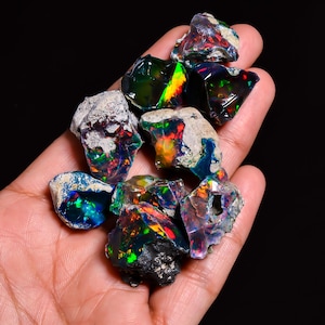 Wholesale Black  Opal Rough 20 carat lot  Natural Fire Opal Rough Grade Rainbow Fire Opal Rough Lot Ethiopian Dry Opal Rough