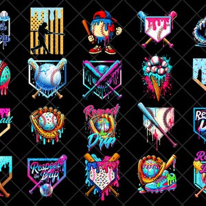 Baseball Ice Cream Drip PNG Bundle, Baseball Sport Team Digital File,Baseball Ice Cream Sprinkle Sublimation Design,Baseball Player Drip Png