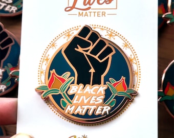 Black Lives Matter Enamel Pin | Floral Rose Gold BLM Lapel Pin
