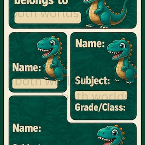 Dinosaur Theme School Labels, Custom Name Labels, Waterproof Labels, Kids Name Stickers, School Supplies, Back to School