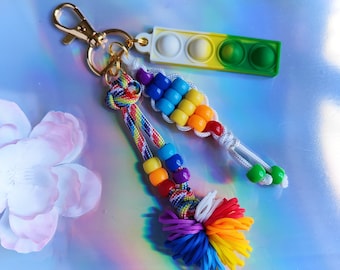 Rainbow Sensory fidget keychain,paracord fidget toy,sensory activity toy,anxiety aid,stress relief tool,dementia fiddle therapy, picking aid