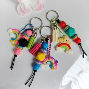 Rainbow beaded keychain,rainbow bag charm,silicon keychain, women valentine gift,colourful keyring,nurse gift, teacher gift, nurse lanyard