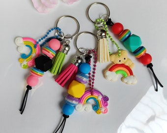 Rainbow beaded keychain,rainbow bag charm,silicon keychain, women valentine gift,colourful keyring,nurse gift, teacher gift, nurse lanyard