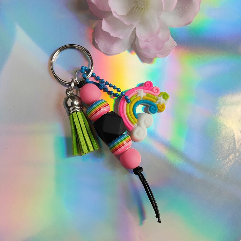 Name Keychain Rainbow Rainbow Beaded Keychain,rainbow Bag Charm,silicon Keychain, Women ...