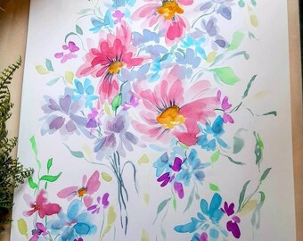 Flower watercolour original,floral painting,flower watercolors,original watercolor artwork,garden art,floral wall art