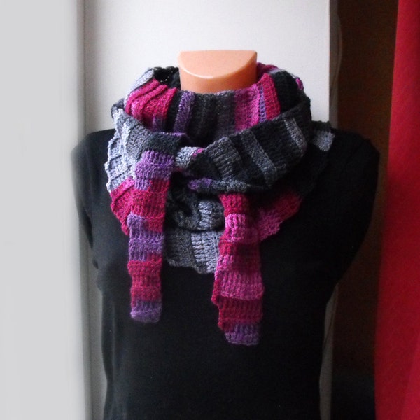 SALE% Crochet triangle scarf bactus,neckwarmer,shawl,cowl,cozy,violet-grey  shades. Unisex