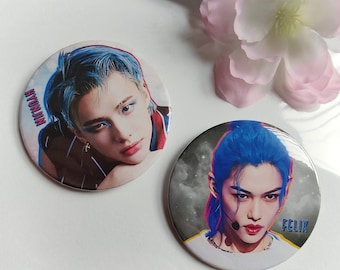 Stray kids pin,felix hyunjin badge,skz pin,kpop pin button,hyunlix,stay gift,kpop gift,kpop idol pin,felix blue hair pin, hyunjin blue hair