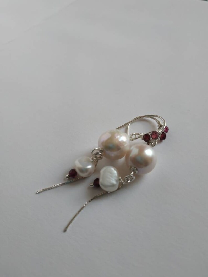 gemstone jewelry Bridal pearl earrings small dangle earrings bridal jewellery garnet and pearl