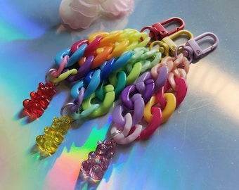 Chunky colourful chain key tag,chain keyring,chinky keychain, acrylic chain link charm,chain charm,chain bag tag,gummy bear keyring