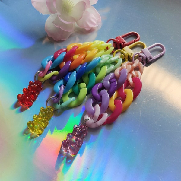 Chunky colourful chain key tag,chain keyring,chinky keychain, acrylic chain link charm,chain charm,chain bag tag,gummy bear keyring