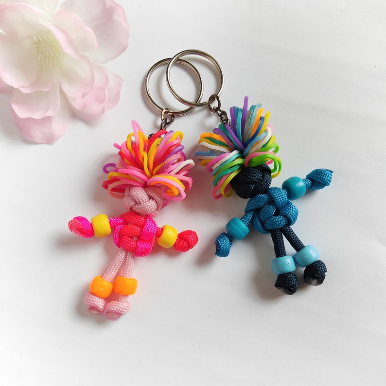 Sensory fidget keychain,kids school bag charm, paracord fidget,paracord buddy keychain,paracord human,stimming toy,children keychain,bag tag image 1