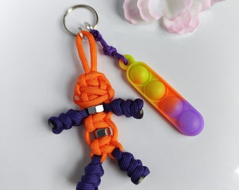 Paracord fidget keychain,sensory toy keyring,paracord buddy,moving robot fidget keychain,school bag charm, anxiety relief, stimming fidget