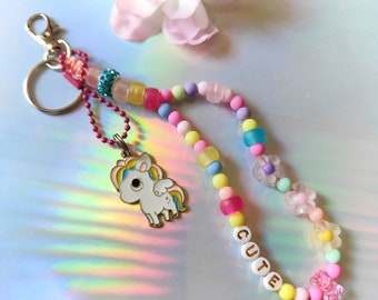 Girl unicorn keychain, unicorn bag charm,girl bag charm, school bag tag,kids school gift,gift for her,pink keychain,cute,beaded keychain