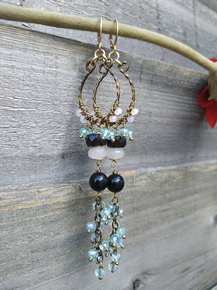 Quartz nugget earrings boho gypsy jewelry gemstone gold filled earrings gift