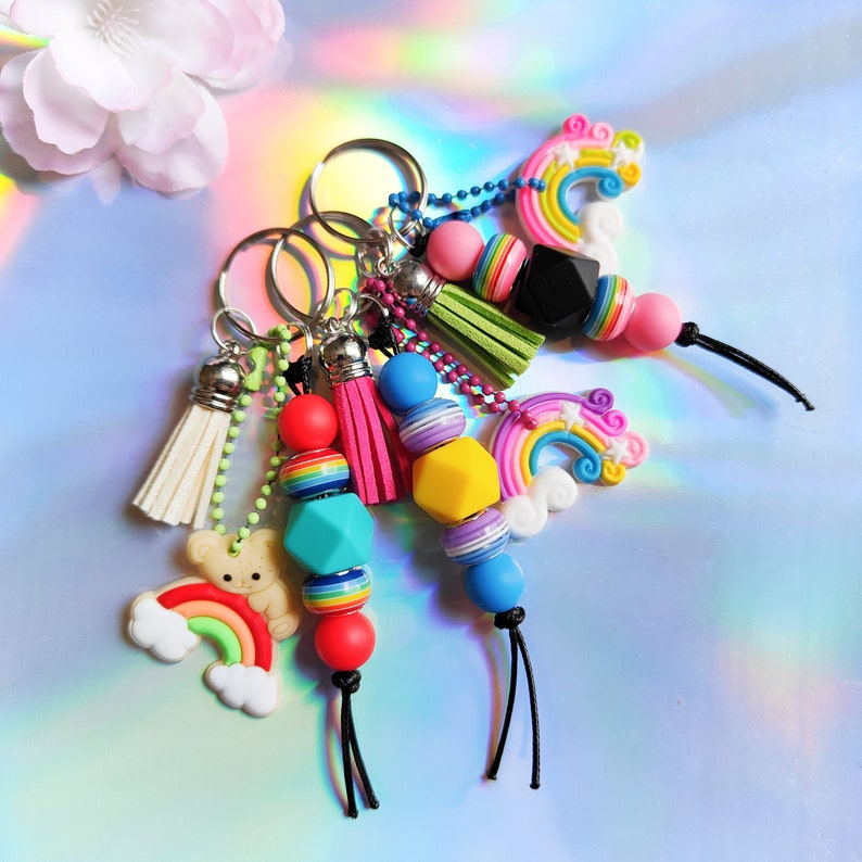 Name Keychain Rainbow Rainbow Beaded Keychain,rainbow Bag Charm,silicon Keychain, Women ...