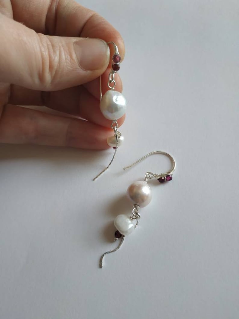 gemstone jewelry Bridal pearl earrings small dangle earrings bridal jewellery garnet and pearl