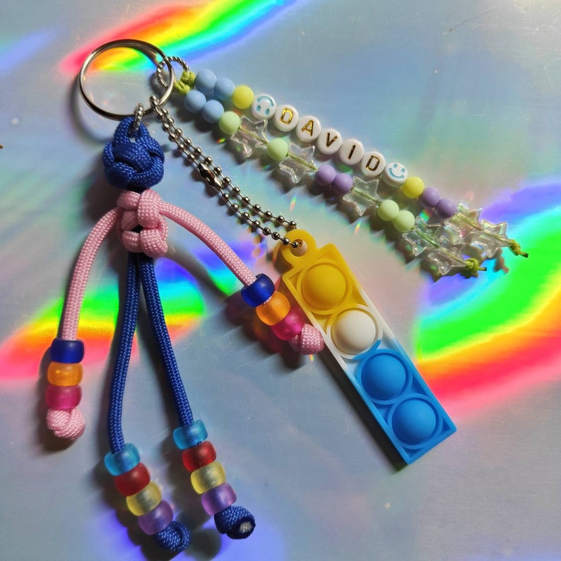 Personalized kids school bag tag,custom kids sensory keychain, paracord buddy key charm,paracord fidget keychain,pop it toy,autism stimming image 3