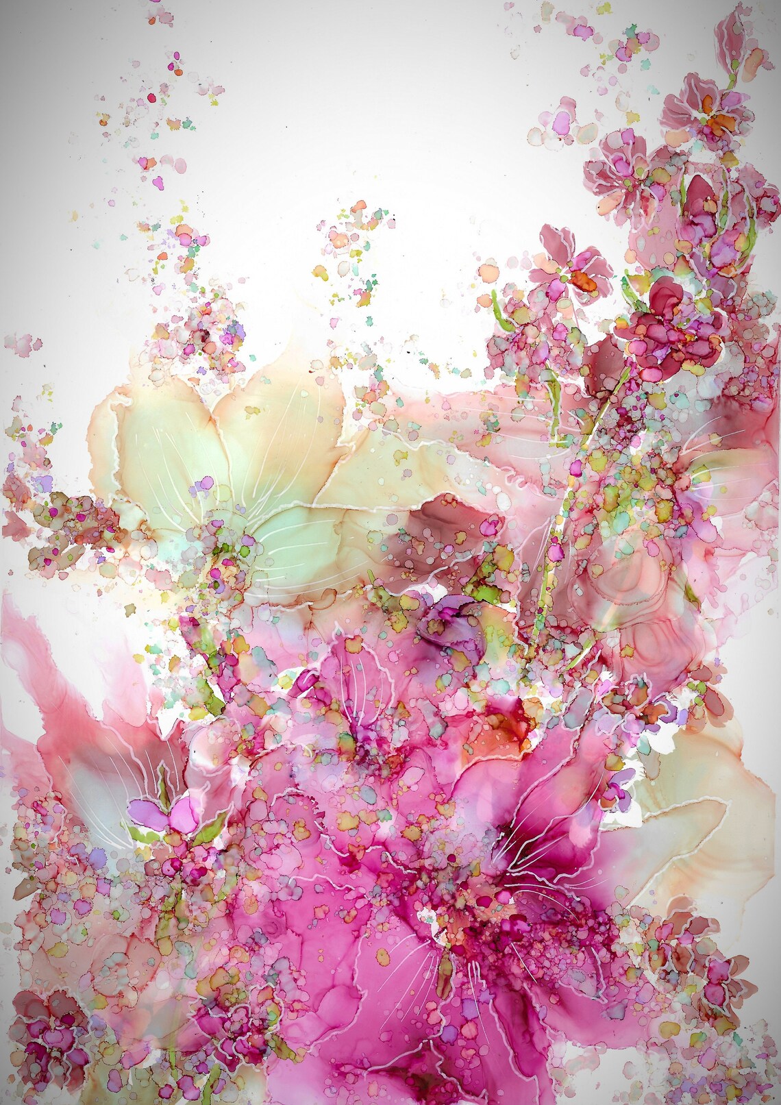 Flower Wall Art Printable Wall Art Alcohol Ink Print Etsy