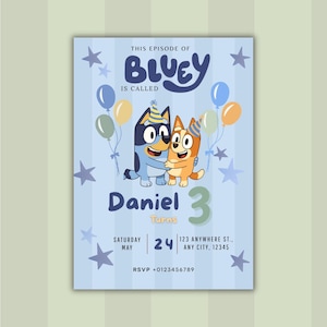 Customizable Bluey-Themed Digital Birthday Invitation for Kids - Instant Download Template