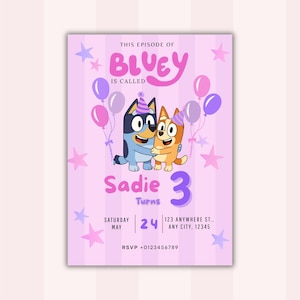 BLUEY BIRTHDAY INVITATION Editable Blue Dog Birthday Invitation Digital Birthday Party Invite Instant Download Template Blue Dog for Girls
