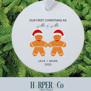 First Christmas as Mr and Mr, First Christmas Married Ornament, Gingerbread, Newlywed, Wedding Gift, Personalized Christmas Gift, Couple