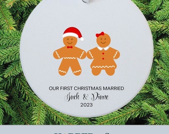 Personalized Bride and Groom First Christmas Ornament - Custom Mr. & Mrs. Wedding Keepsake Holiday Decor Gift, 3" Ceramic Christmas Ornament