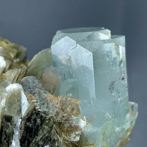 Aquamarine Crystal Specimen with Muscovite Mica – Natural Gem-Quality Blue Beryl Mineral
