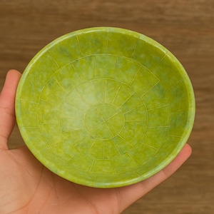 425g Natural Green Jade Bowl – Handmade Carved Stone Dish from Afghanistan
