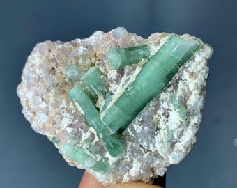 25g Rare Green Tourmaline Crystals on Lepidolite Matrix – Natural Specimen from Afghanistan