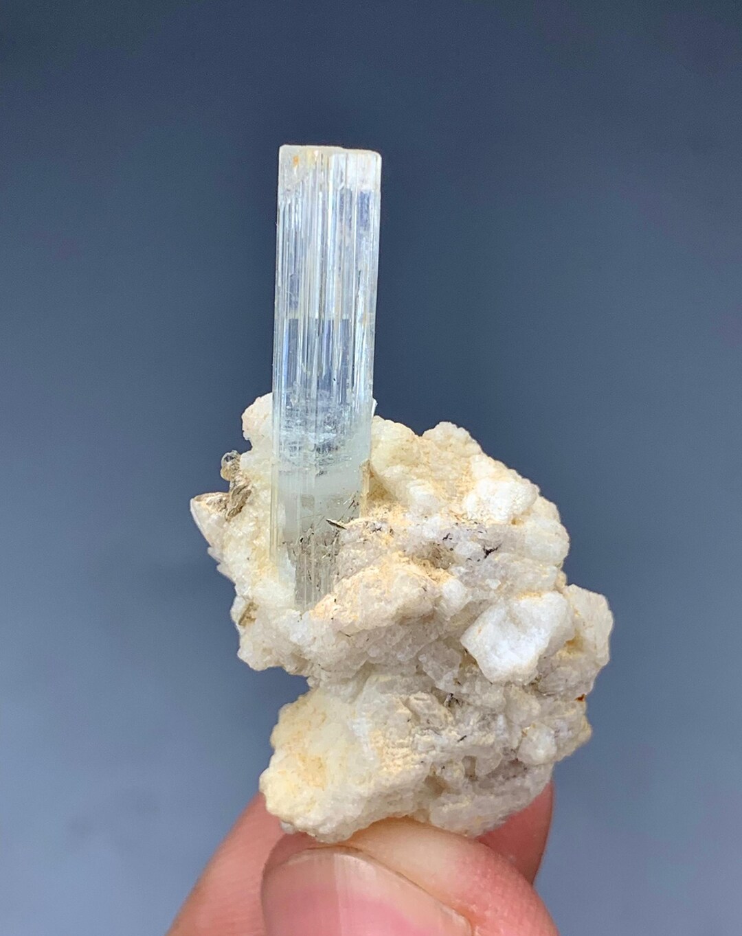 29ct Natural Aquamarine Crystal on Albite Matrix – Transparent Blue ...