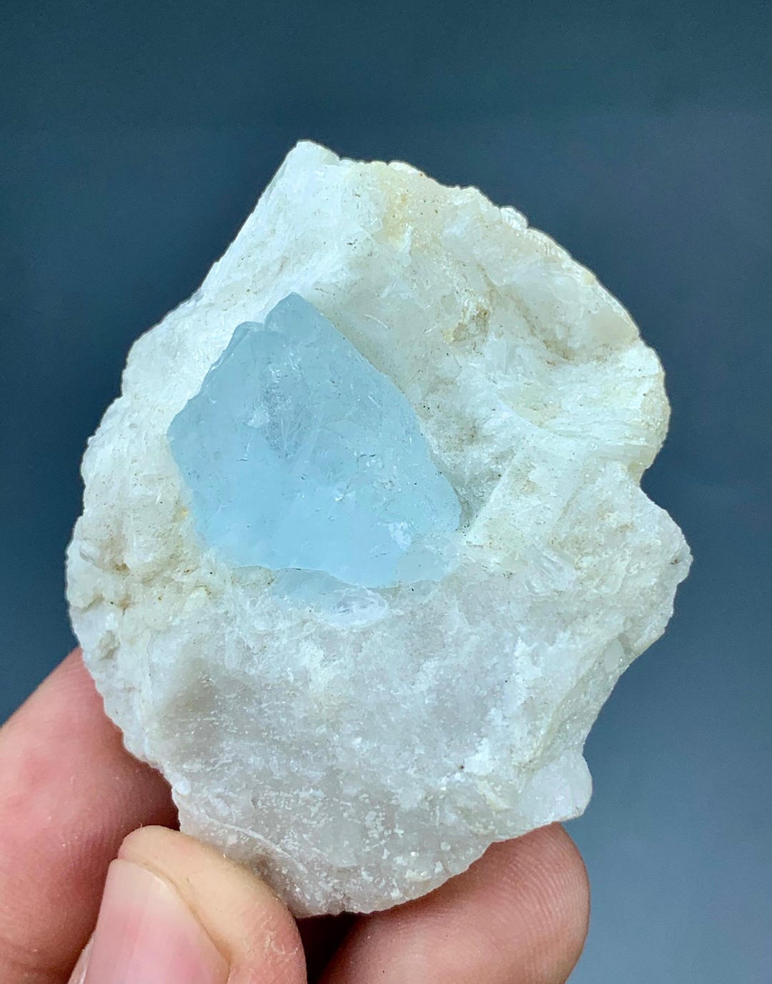 56g Aquamarine Crystal on Albite Matrix | Natural Blue Beryl Mineral ...