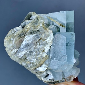 57g Natural Aquamarine Crystals with Muscovite Mineral Specimen from Skardu, Pakistan