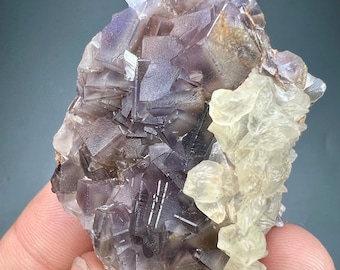 Natural Cubic Fluorite with Calcite Crystal Specimen from Pakistan | Raw Fluorite Mineral Cluster