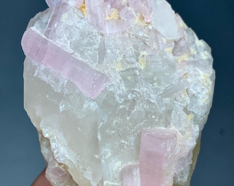 ピンクトルマリン結晶、水晶、雲母、長石を含むアフガニスタン産原石