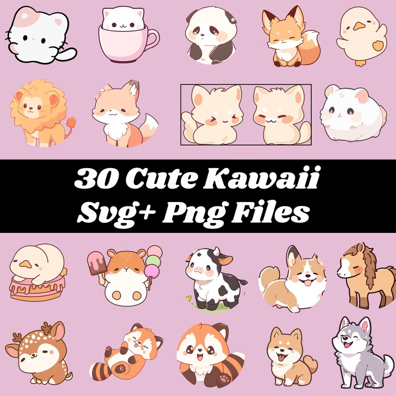 30 Cute Kawaii Animals SVG Bundle | Cute Animal Clipart Pack | Instant ...