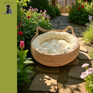 Purely Natural Woven Cat Bed, Pet Accessory, Washable Seasonal Heating Pad,  Pet Bed Suitable For All Seasons, Cat Furniture, Cat Lover Gift