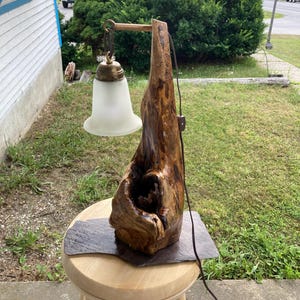 Wood and slate rustic table lamp