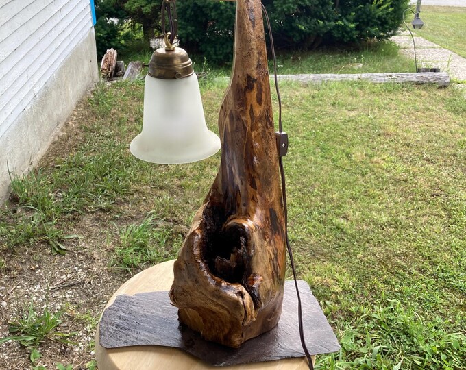 Wood and slate rustic table lamp