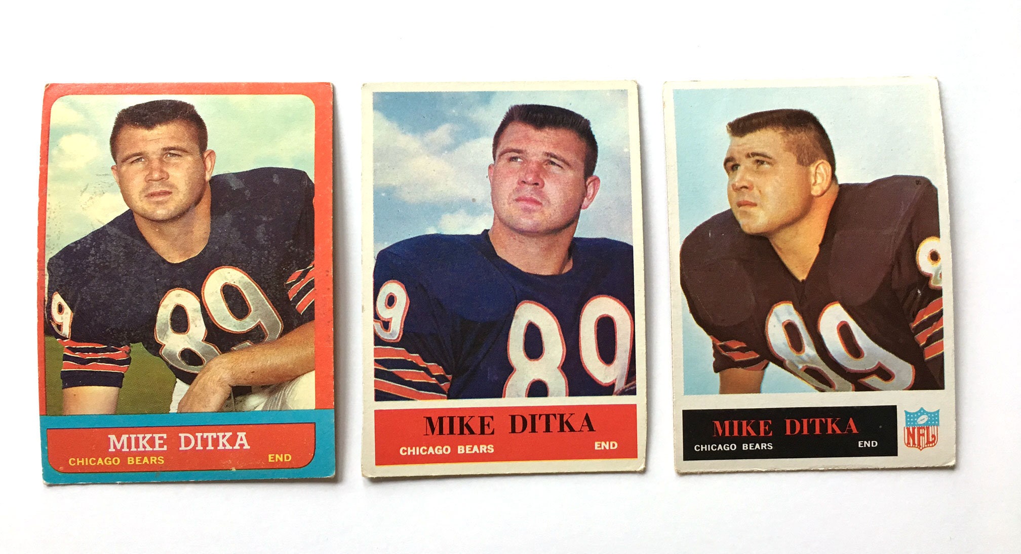 Mike Ditka, Chicago Bears, 1963, 64, 65, Topps and Philadelphia